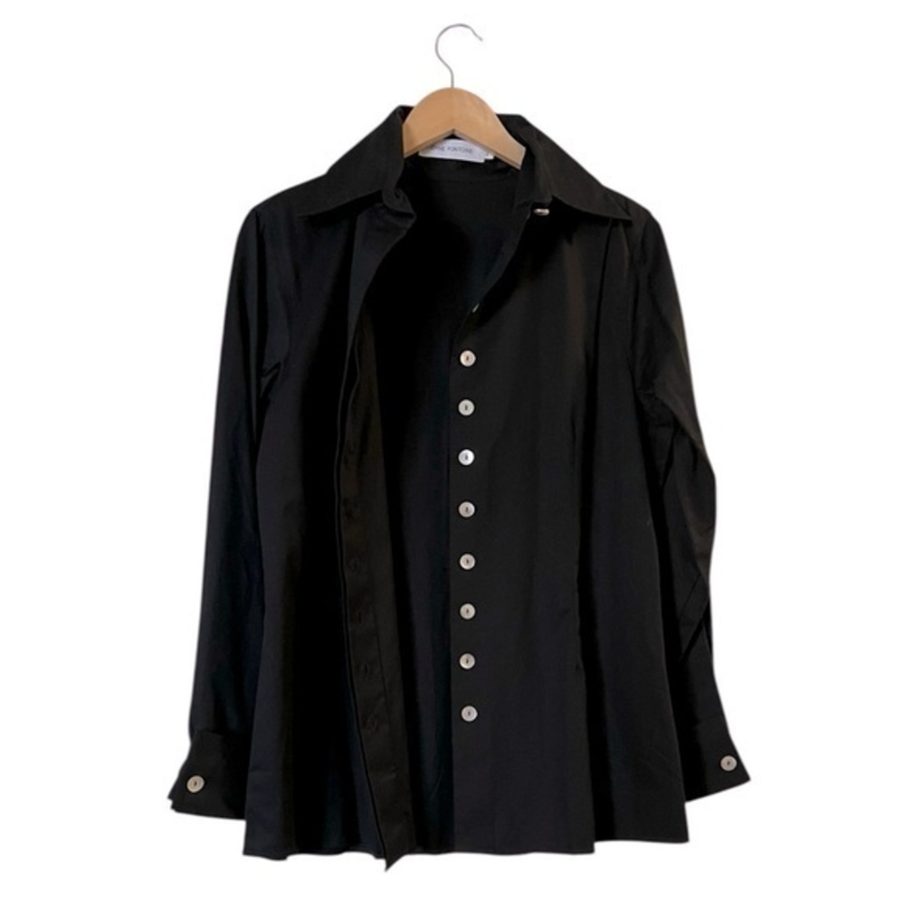 NWOT ANNE FONTAINE Black Cotton Shirt, Shell Buttons, Hidden Placket, Fr. Cuffs